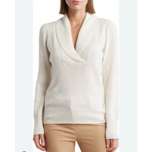 Design History Shawl Collar Cashmere Sweater In Winter White Sz M New